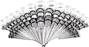[MansWill] 50Pcs 14G-00G Ear Stretching Kit, Acrylic Tapers/Plugs/Silicone Tunnels Ear Gauges Expander Set, Body Piercing Jewelry Earrings for Women Men Girls Boys - Transparent, Silicone,Acrylic
