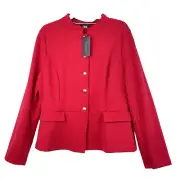 Tommy Hilfiger Cardigan Sweater Top Jacket Women Size 14 Red Blazer Gold Button