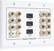 Cable Matters Triple Gang 7.2 Speaker Wall Plate with HDMI (Home Theater Wall Plate, Banana Plug Wall Plate), in White