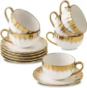 12 Pcs Cappuccino Cups & Saucers Porcelain Coffee Cup and Saucer Set of 6 (6 oz)