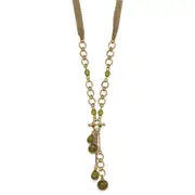 Fashion 1928 Jewelry Brass-Tone Green Faceted Crystal Beads 16 Inch Y Necklace With 3 Extension