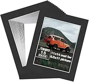AUEAR 15 Pack Acid-Free Black 11x14 Pre-Cut Picture Mats for 8.5x11 Photos with White Core Bevel Cut Frame Mattes