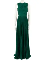 AW22 Green Open Back Chiffon Pleated Gown