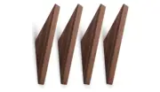 4 Natural Wooden Hooks Modern Wall Coat Hook Hat Bags Home Black Walnut Glossy