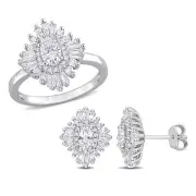 Amour Sterling Silver Created White Sapphire Starburst Earrings & Ring Set