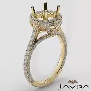 Halo Round Diamond Engagement U Shape Cut Semi Mount Ring 18k Yellow Gold 1.26Ct