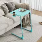 Foldable Table Adjustable Tray Laptop Desk with Removable Cup Holder-Turquoise D