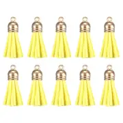50Pcs Leather Tassel Keychain Charm Bulk with Cap for Jewelry Making, Yellow
