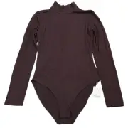 Mangopop Long Sleeve Mock Neck Bodysuit in Dark Brown – Size M