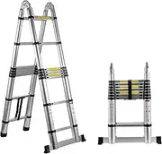 [Hihone] Telescoping Ladder 16.5feet, Quick Button Retraction Telescopic Extension Ladder Protective Design, 300LBS Capacity Anti-Slip Lightweight, Aluminum Collapsible Ladder with Spring Loaded Locking