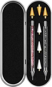 Rhinestone Picker, 2 Pack Diamond Art Painting Dotting Pen, Dual-end Rhinestones Applicator Pickup Tool for Nail Gems Flatback Swarovski Crystal DIY with 4 Extra Tips