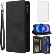 Compatible with iPhone 16 Plus 6.7 inch Wallet Case Tempered Glass Screen