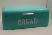 Turquoise Blue Steel Canister Bread Bin 16" x 9" x 6.5" Bakery Box Swing Cover