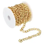 16Ft Curb Chain, Twisted Cuban Link Chain with Spool 10 x 7 x 1.85mm, Golden