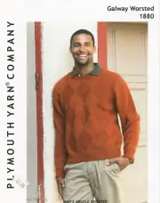 Plymouth Yarn Knitting Pattern 1880 Galway Worsted Man's Argyle Sweater 40"-48"