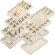 Set of 8 Velvet Jewelry Tray, Drawer Insert Divided Storage Holder Stackable Jew