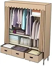 Portable Wardrobe Rack,Wardrobe, Canvas Wardrobe, Portable Wardrobe Shelves with Hanging Rail, Clothes Closet Storage Organizer for Clothes, Bags,Brown-125x45x168cm