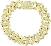 [Wzmzjy] 1.5cm Cuban Link Bracelet Bling Rhinestones Cuban Link Bracelet, Luxury Cuban Link Chain for Party, Men, Women, Daily