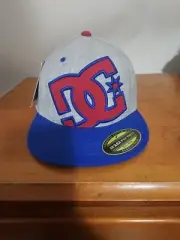 DC Shoes Hat Cap Fitted 6 1/2 Gray Blue Red Skater Skateboards Flat Brim Mens