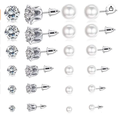 Spiritlele 12 Pairs Assorted Hoop Earrings Crystal Pearl Stud Earrings Set Huggi