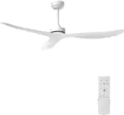 52" White Ceiling Fan, No Light, Remote Control, 3 Blades, Reversible, Indoor/Ou