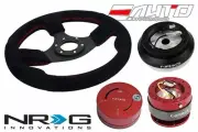NRG 320mm Race Suede Steering Wheel RD St 130H Hub 2.0 Red Quick Release Lock RD