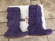 NIB toddler Size 7 Minnetonka Moccasin Purple Suede 3 Layer Fringe Boots