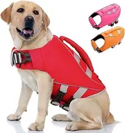 Queenmore Pet Life Vest Dog Life Jacket High Floatation with Rescue Handle and Neck Support, Red Large