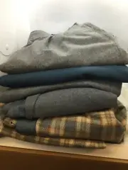 LOT blues Greys FELTED WOOL FABRIC Clothes For Cutting rug hooking plaid 6pcs