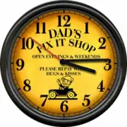 Dad's Repair Fix It Shop Garage Repair Auto Garage Retro Sign Wall Clock