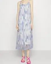NWT! DKNY Blue & White And Silver Lurex Dress With Straps. Size Medium. Elegant