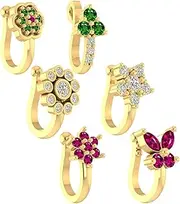 [VAMA] Gold Plated Clip on Nose pin without Hole Non Piercing Pressing Type Nose ring Stud for Women & Girls, 1cm or 10mm, Gold Plated, Cubic Zirconia