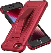 ORETECH Compatible with iPhone SE 2022 Case, iPhone SE 2020 Case, with[2 x Tempered Glass Screen Protectors] [Built-in Kickstand] Shockproof iPhone 8 7 Case 360 Full Body Protective Cover - Red