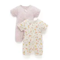 在飛比找momo購物網優惠-【Purebaby】澳洲有機棉 嬰兒短袖連身衣雙件組 小雛菊
