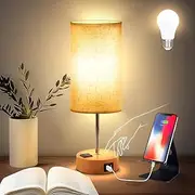 【Upgraded】 Bedside Lamp with USB A+C Charging Ports & AC Outlet - Touch Control Table Lamp for Bedroom 3 Way Dimmable Nightstand Lamp with White Shade for Home Office, Dorm (Bulb Included)