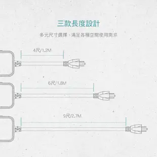 DIKE 6切6座 3孔延長線 【省電獨立開關】延長線插座 延長線 1.2~2.7M DAH664/666/669WT