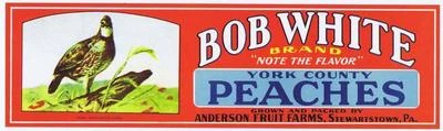 Bob White, York County peaches, Anderson, Stewartstown PA Fruit Crate Label