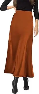 [Amy Babe] Women's Satin Silky High Waist Maxi Skirt Elegant Elastic Waistband A Line Long Skirts