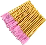 300 Pack Mascara Wand Eyelash Brush Disposable Eye Lash Applicator Makeup Tool Kit, Gold/Pink