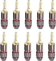 CCWUTQF 10PCS 24K 4MM Gold-Plated Plugs Banana Connector with Screw Lock Compatible Audio Jack Speaker Plugs Gun Metal(10 Red)