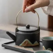 Loop-Handled Black Porcelain Ceramic Single Pot Household Tea Boiler Teapot Kung