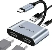 QIQIAZI USB C to Dual HDMI Adapter, 4IN1 USB Type C Hub with 2 HDMI(4K30Hz)/USB3.0/PD Charging, Dual Screen Display USB-C Docking Station for Windows, MacOS MST