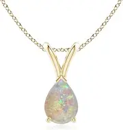 [Angara] Natural V-Bale Pear-Shaped Opal Solitaire Pendant Necklace in Sterling Silver/10ct/14ct Solid Gold for Women | October Birthstone Jewellery for Her