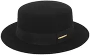[HinyBoeh] Classic Fedora Flat Top Hat Boater Pork Pie Hat Felt-Wool Church Derby Cap for Men/Women