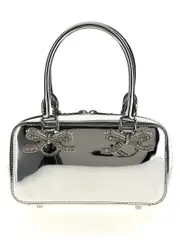 [Self Portrait] Self Portrait-Metallic Silver Leather Mini Tote Borse A Mano Silver-Donna OS Silver