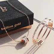 Boxed Carrie Glitz Bangle and Necklace Set In Rose Gold