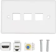 3 Port Ethernet Wall Plate, Detachable Jack Faceplate, HD Multimedia Interface TV F Head Cat6, Combo Faceplate Video Audio Socket Outlet Cover Panel for Home Office Hotel