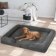 PaWz Orthopedic Dog Bed, Extra Extra Large Memory Foam Pet Sofa Beds for Giant Large Dogs, Neck Support Egg Foam Bed with Removable Washable Fluffy Cover, Waterproof Lining Non-Skid Bottom, Grey XXL