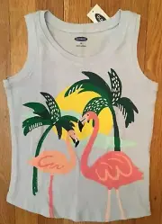 NWT Girl's Old Navy Light Blue Tank Top with Flamingoes - Size 4T