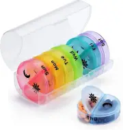 Weekly Pill Organizer, Pill Box 2 Times a Day (AM/PM), 7 Day Pill Case, round Tr